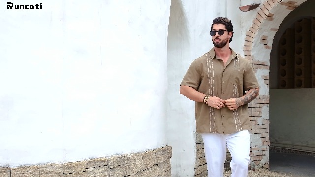 Amazon.com: Runcati Mens Linen Shirt Guayabera Cuban Short Sleeve